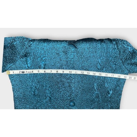 NEW Chicos Travelers Womens Sz 4/6 Teal Crushed Short Blazer Jacket Seersucker - Picture 4 of 8